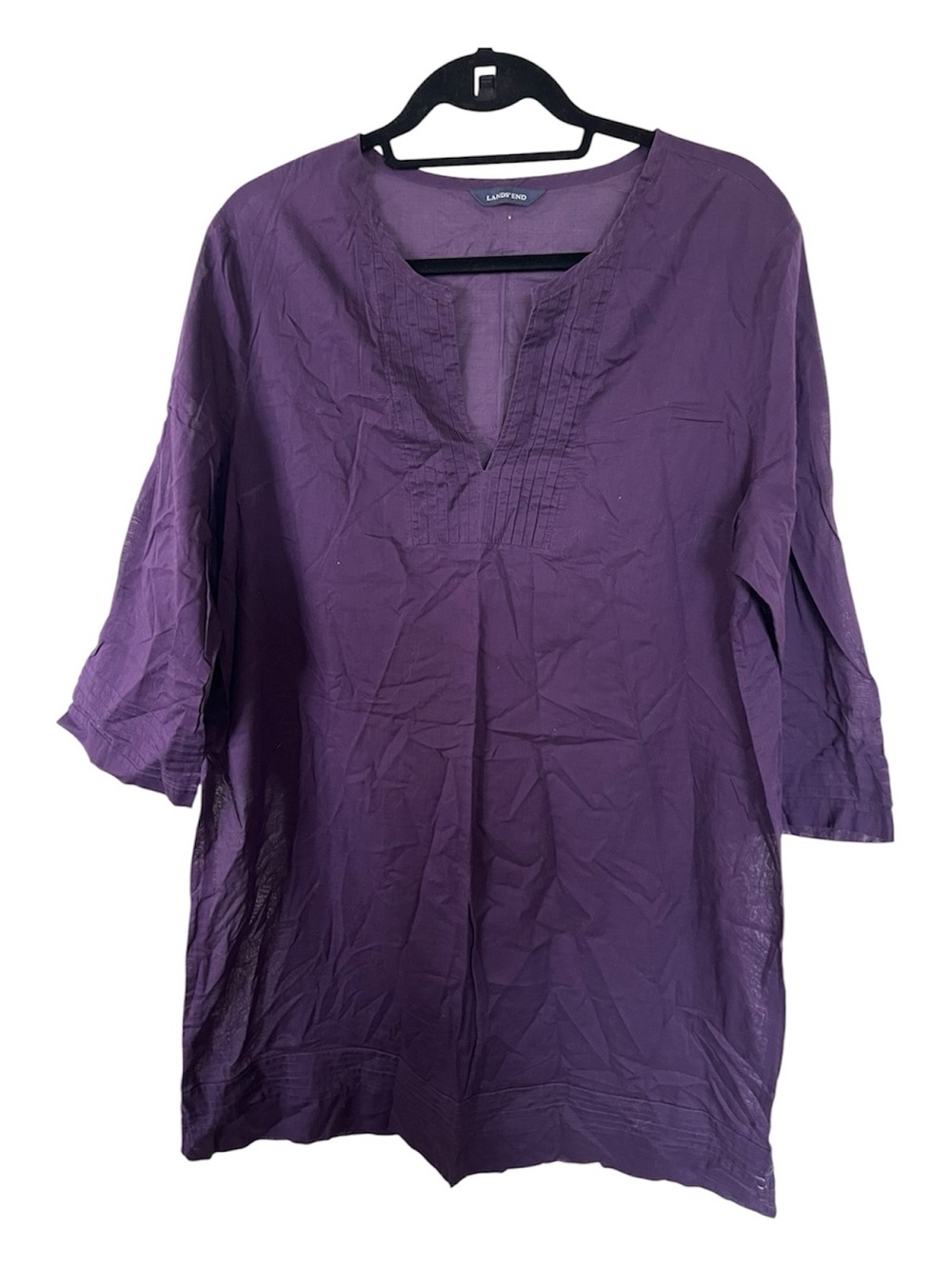 Lands' End Deep Purple V-Neck Pintuck Tunic FLAW